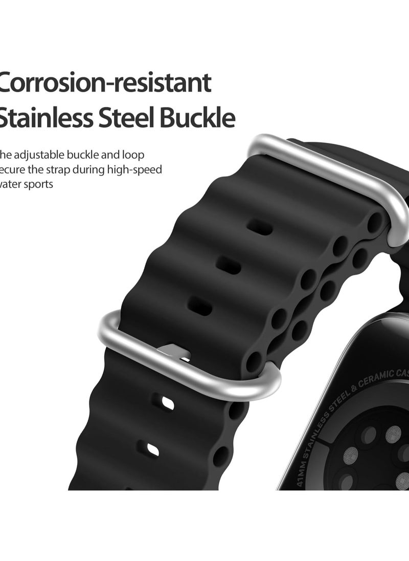 DUX DUCIS - Dux Ducis Ocean Wave Series Silicone Rubber and Stainless Steel Watch Strap for Apple Watch 42mm/44mm/45mm, Black - Image 1