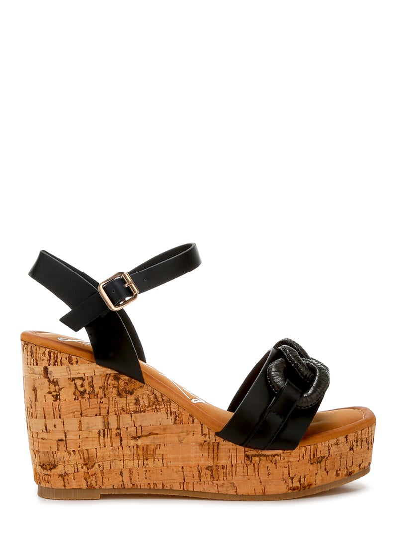 London Rag Cushion Chain Pin Buckle Wedges in Black  - Image 1
