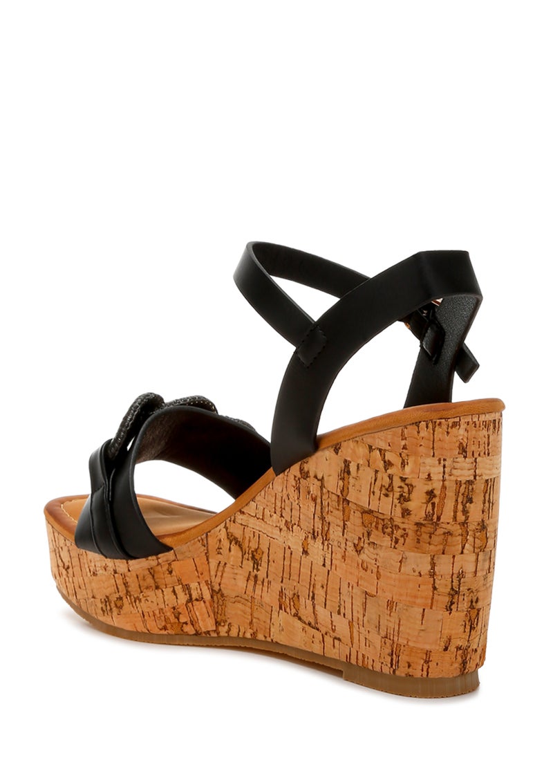 London Rag Cushion Chain Pin Buckle Wedges in Black  - Image 3