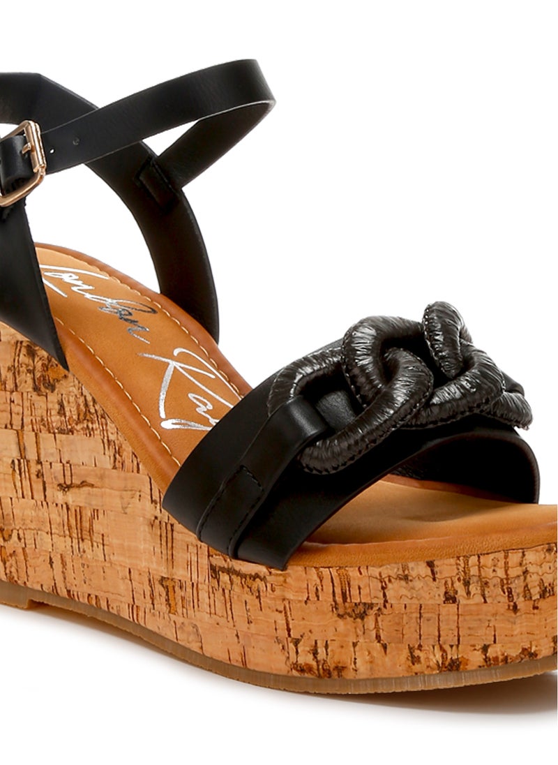 London Rag Cushion Chain Pin Buckle Wedges in Black  - Image 5