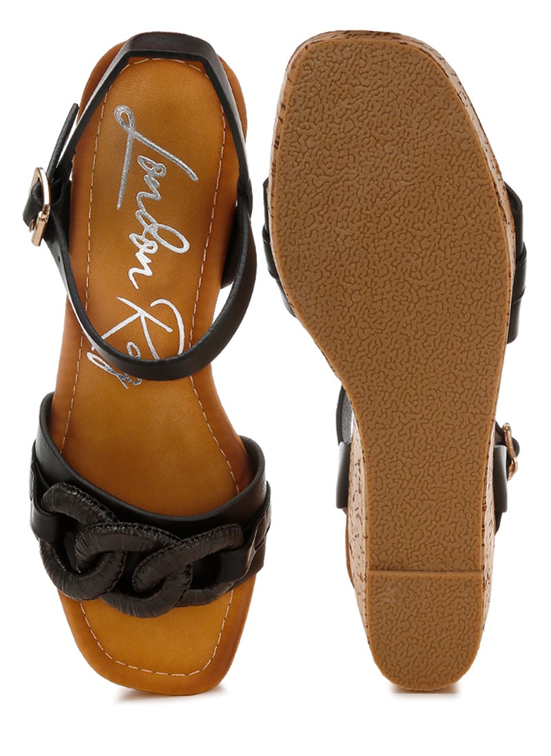 London Rag Cushion Chain Pin Buckle Wedges in Black  - Image 4