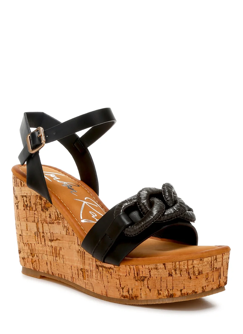 London Rag Cushion Chain Pin Buckle Wedges in Black