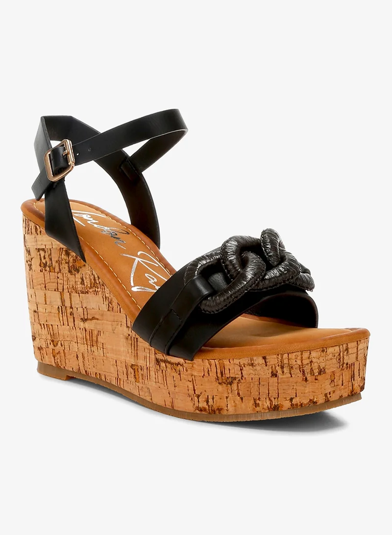 London Rag Cushion Chain Pin Buckle Wedges in Black