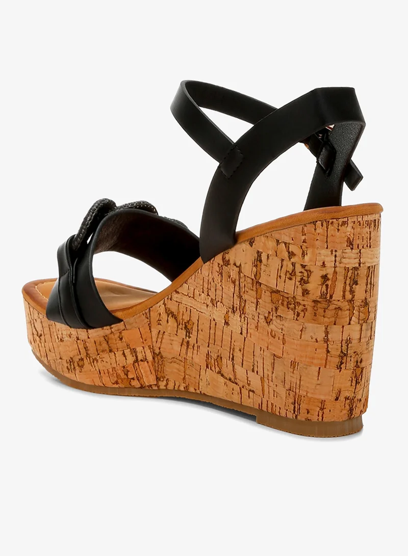 London Rag black Cushion Chain Pin Buckle Wedges in Black for Women | Best Price UAE