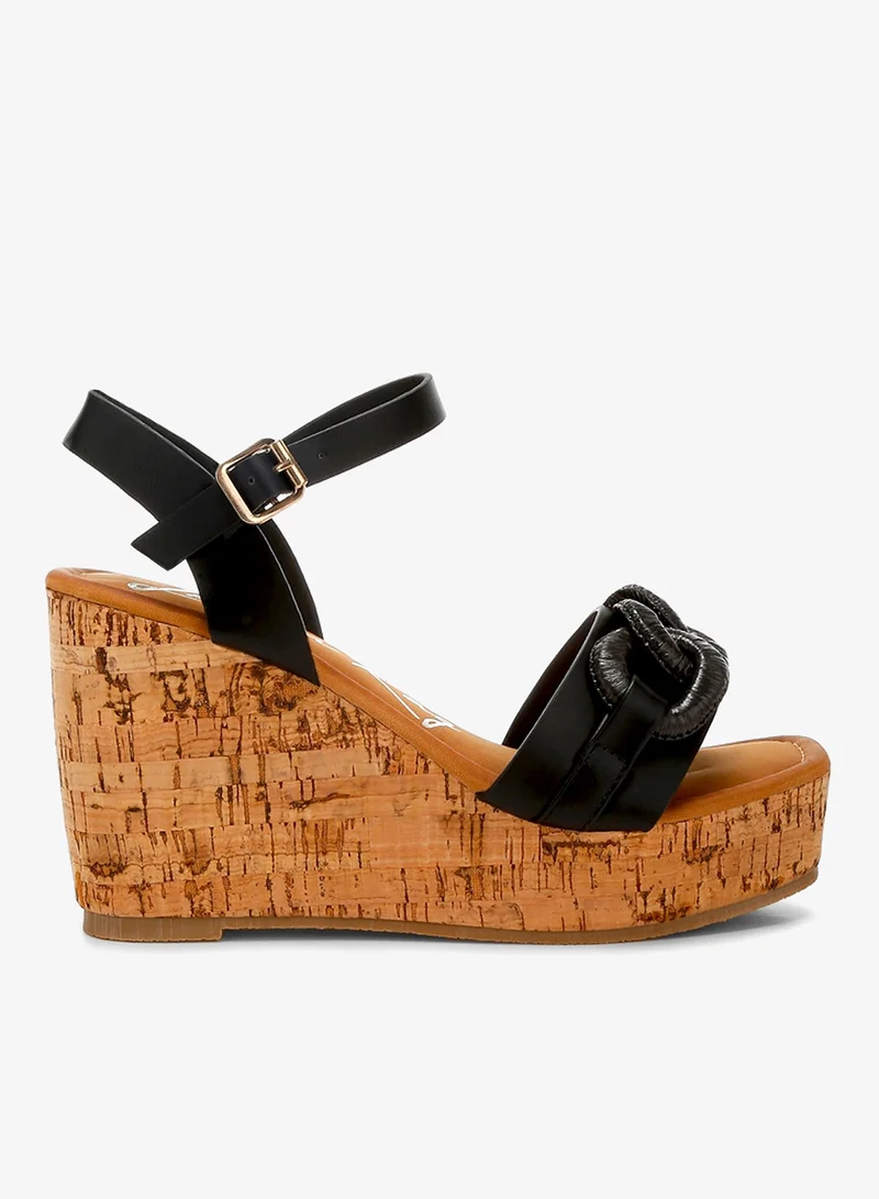 London Rag Cushion Chain Pin Buckle Wedges in Black