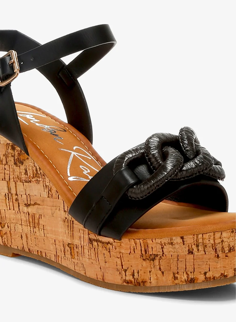 London Rag black Cushion Chain Pin Buckle Wedges in Black for Women | Best Price UAE