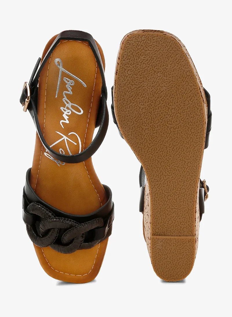 London Rag black Cushion Chain Pin Buckle Wedges in Black for Women | Best Price UAE