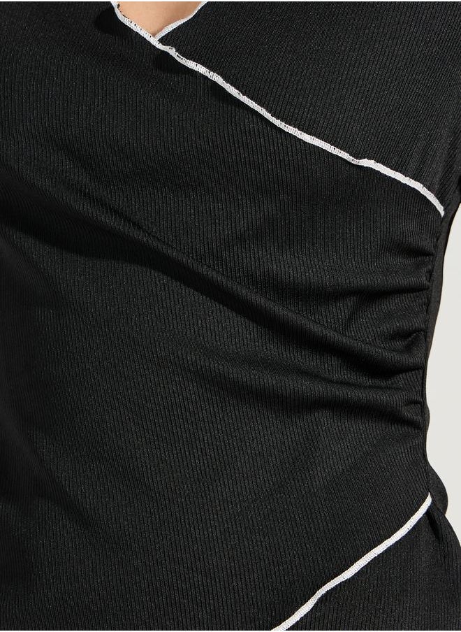 Styli Mono Contrast Edge Rib Wrap Over T-Shirt & Pyjama Set  - Image 4