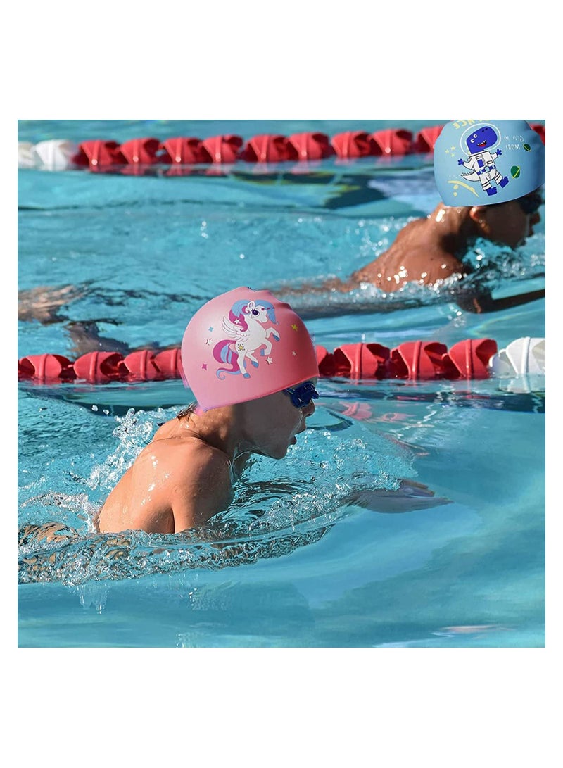 GGEROU Kids Swimming Cap with Swim Goggles, Silicone Cartoon Girls Swim Cap Boys Bathing Caps for Kids, Waterproof Tear-resistance Durable for Children Long and Short Hair, Age 3-15 - Image 5