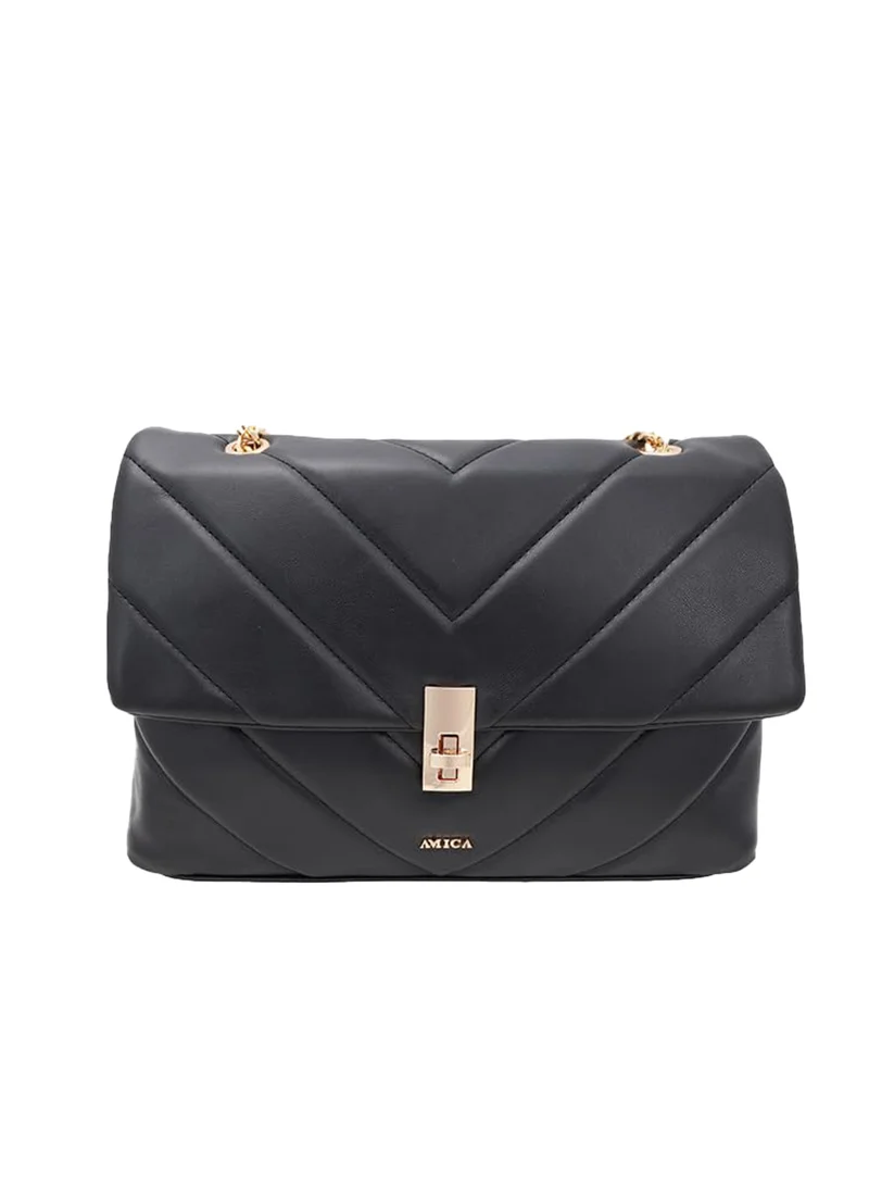 AMICA Adelina Quilted Leather Crossbody Bag for Women - Black
