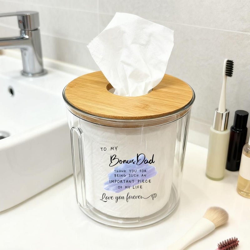 Plastic Round Storage Bin Tissue Box One Piece Clear Minimalist Best Gift for Step Dad - Image 5
