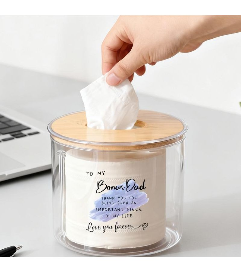 Plastic Round Storage Bin Tissue Box One Piece Clear Minimalist Best Gift for Step Dad - Image 1