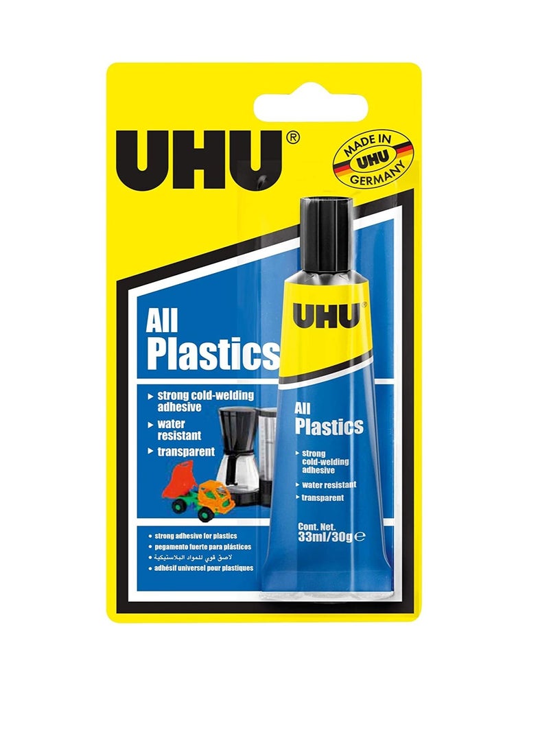 UHU UHU All Plastics Adhesive, Special Repair And Model Making Glue, 33 Ml. Tube, Transparent  - Image 1