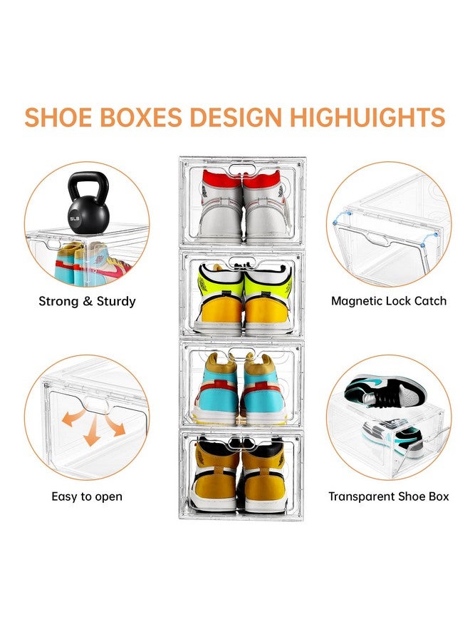 INSTY INSTY 6 Pack Large Shoe Storage Box, Clear Shoe Storage Organizer with Magnetic Door, Stackable,Shoe Containers For Display Sneakers, Easy Assembly, Fit up to US Size 12, Clear - Image 3