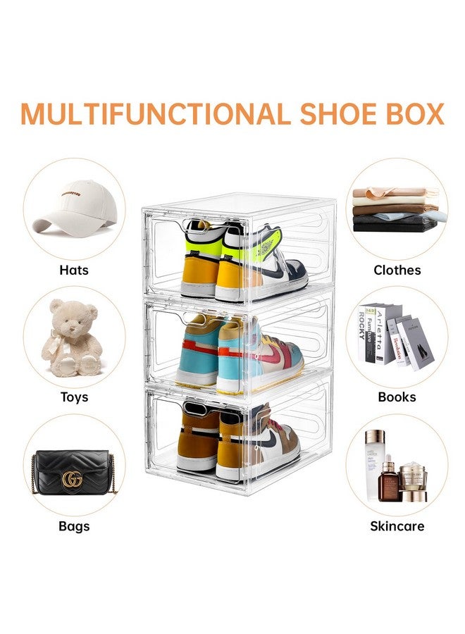 INSTY INSTY 6 Pack Large Shoe Storage Box, Clear Shoe Storage Organizer with Magnetic Door, Stackable,Shoe Containers For Display Sneakers, Easy Assembly, Fit up to US Size 12, Clear - Image 5