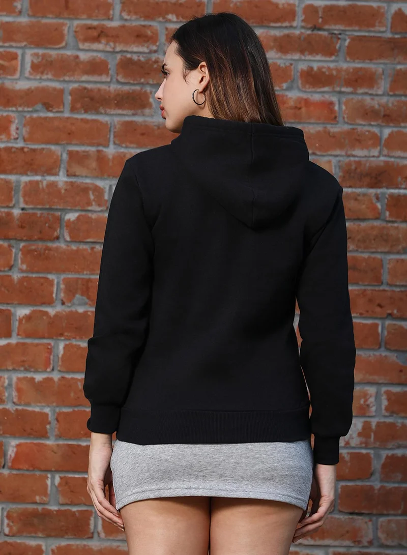 Campus Sutra Women's Obsidian Black Delete The Drama Pullover Hoodie