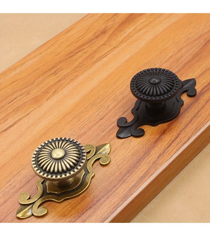 Bronze Vintage Style Cabinet Door Handles Retro Mushroom Drawer Pulls With Backplates Polished Zinc Alloy Metal Cabinet Handles Suitable For Kitchen Cabinets Wardrobes Includes 4 Installation Screws - Image 1