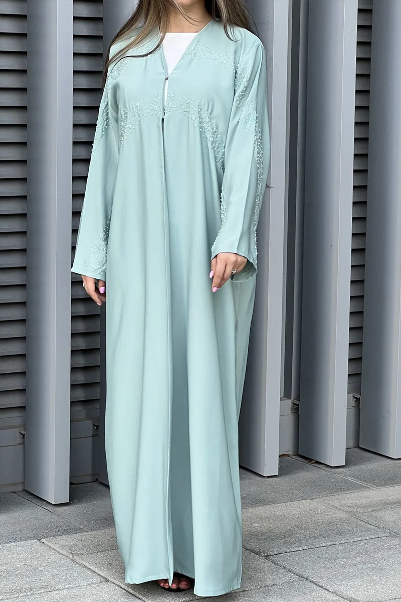 Moistreet Embroidered Open Front Abaya