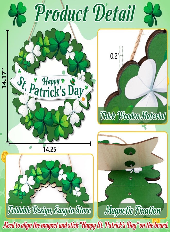 luck sea St Patrick’s Day Decorations Shamrock Wreaths for Front Door Decor - Welcome Foldable Sign with Magnetic for Irish March Home Wall Porch - Image 3