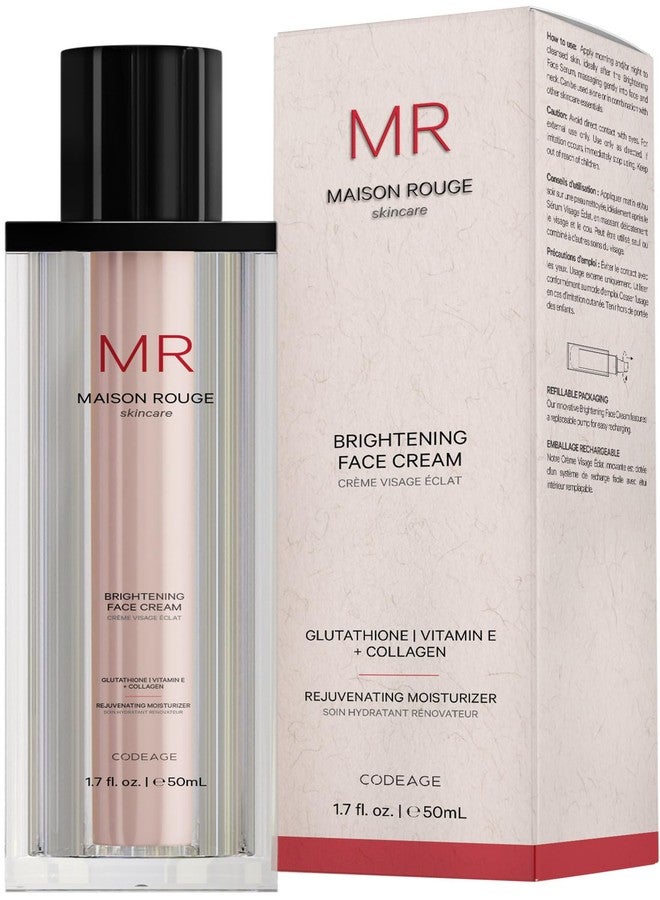 Codeage Maison Rouge Brightening Face Cream Glutathione Cream, Collagen Peptides, Vitamin E, CoQ10 - Radiance & Antioxidant Complex - Refillable - Paraben- Free - All Skin Types - 1.7 fl oz - Image 1
