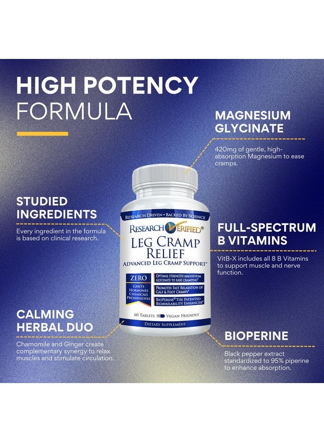 Research Verified Leg Cramps - Magnesium, B Vitamins, Ginger, Chamomile, BioPerine - Circulation Support - Vegan - 1 Month Supply - Image 2