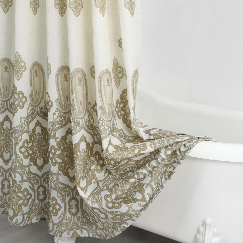 BESTRIPES Long Fabric Shower Curtain, Beige and Tan Ombre Boho Paisley Damask Print Shower Curtains for Bathroom, Waterproof Bathroom Curtains, 72" W x 78" H - Image 5