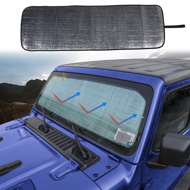 JeCar Windshield Sun Shade Foldable Sun Visor Aluminum Foil Sunshade Interior Accessories Compatible with Jeep Wrangler 2018-2023 JL JLU & 2020-2023 Gladiator JT - Image 1