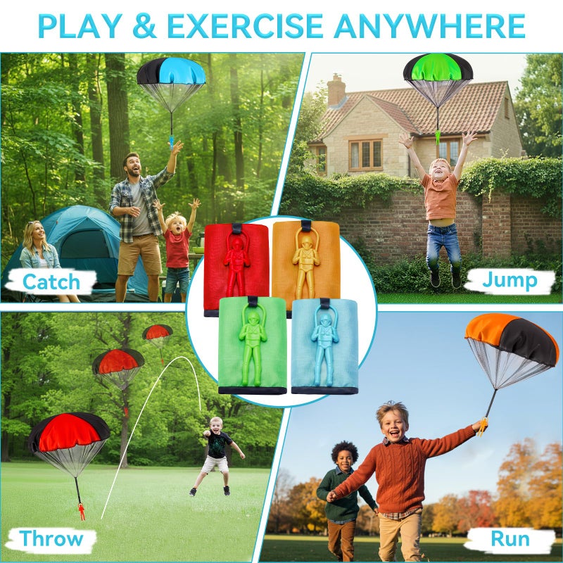 Yeeeasy Tangle-Free Parachute Toys for Kids (4 Pack) - Outdoor Flying Game & STEM Science Gift for Boys Girls Age 3-12 - Rip-Stop Nylon Hand Throw Army Men Action Figures - Easter Basket Stuffers - Image 3