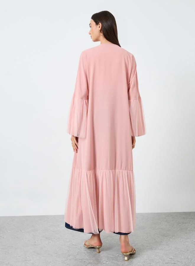 Take Two Take Two Pink Mesh Knit Open Front  Kimono