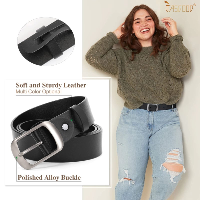 JASGOOD Plus Size Women Leather Belt Black Casual Waist Belt for Jeans Pants with Metal Pin Buckle(Black,Fit Waist Size 48''-52'') - Image 2