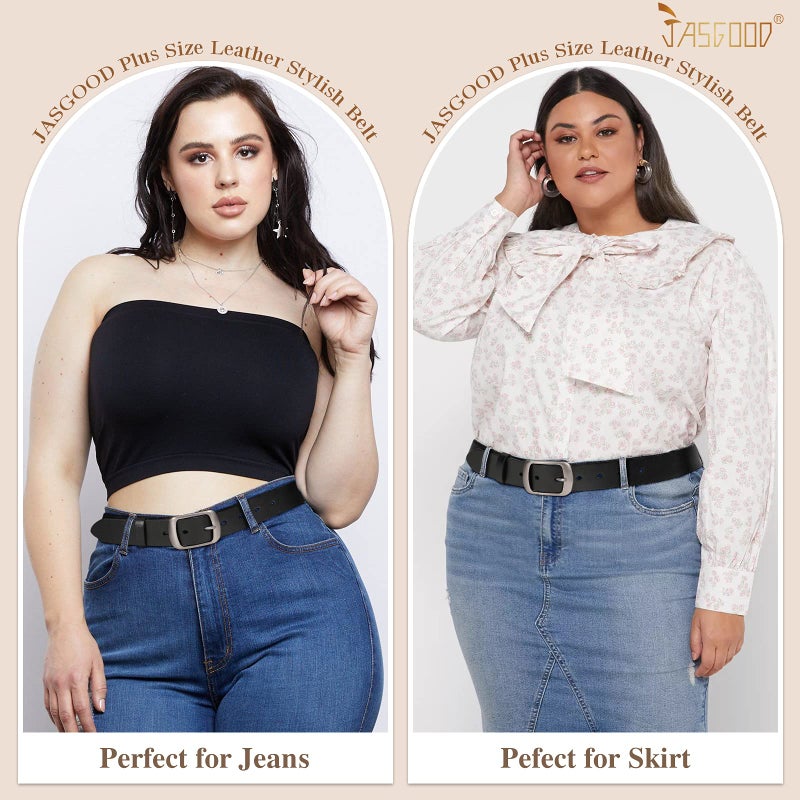 JASGOOD Plus Size Women Leather Belt Black Casual Waist Belt for Jeans Pants with Metal Pin Buckle(Black,Fit Waist Size 48''-52'') - Image 5