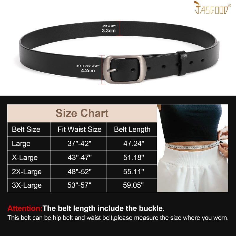 JASGOOD Plus Size Women Leather Belt Black Casual Waist Belt for Jeans Pants with Metal Pin Buckle(Black,Fit Waist Size 48''-52'') - Image 4