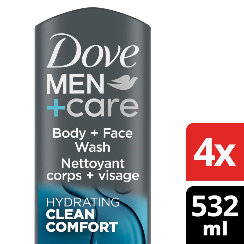 Dove Men+Care دوف للرجال + العناية غسول الجسم والوجه نظافة مريحة 4 عبوات لبشرة أكثر صحة وقوة يغسل البكتيريا بفعالية بينما يغذي بشرتك، 18 أونصة - Image 2