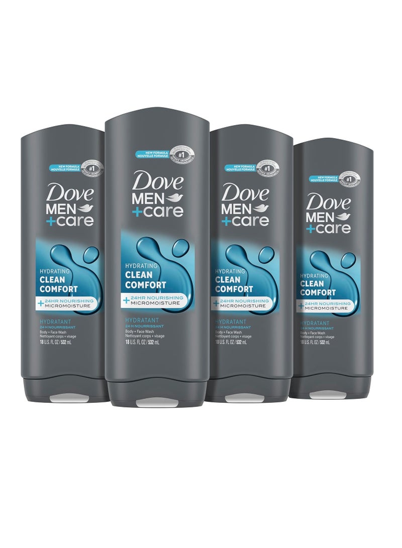Dove Men+Care DOVE MEN + CARE Body and Face Wash Clean Comfort 4 Count for Healthier and Stronger Skin Effectively Washes Away Bacteria While Nourishing Your Skin, 18 oz - Image 1