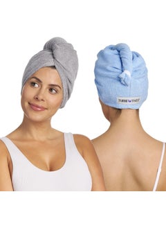Turbie Twist Turbie Twist 2Pack Microfiber Hair Towel for Beauty Travel Gifting  Hair Wrap Turban for Straight Wavy  Curly Hair  Premium Hair Care  Grey  Blue 