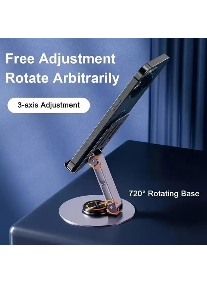 حامل موبايل معدني قابل للدوران والضبط – ستاند مكتب ثابت 360 درجة للهاتف والتابلت مع قاعدة قوية مضادة للانزلاق - Image 2