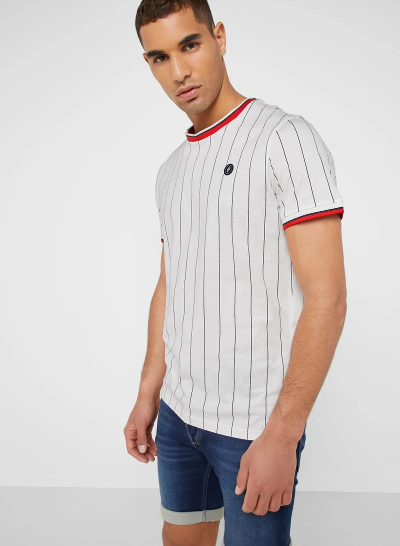 JACK & JONES Pinstripe  Crew Neck T-Shirt