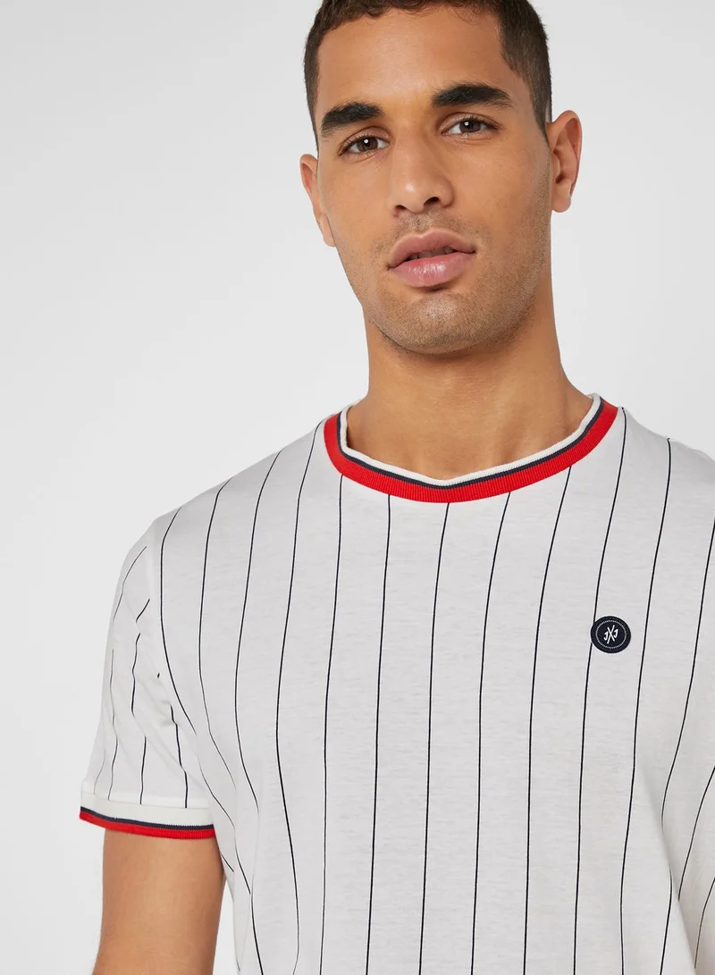 JACK & JONES Pinstripe  Crew Neck T-Shirt