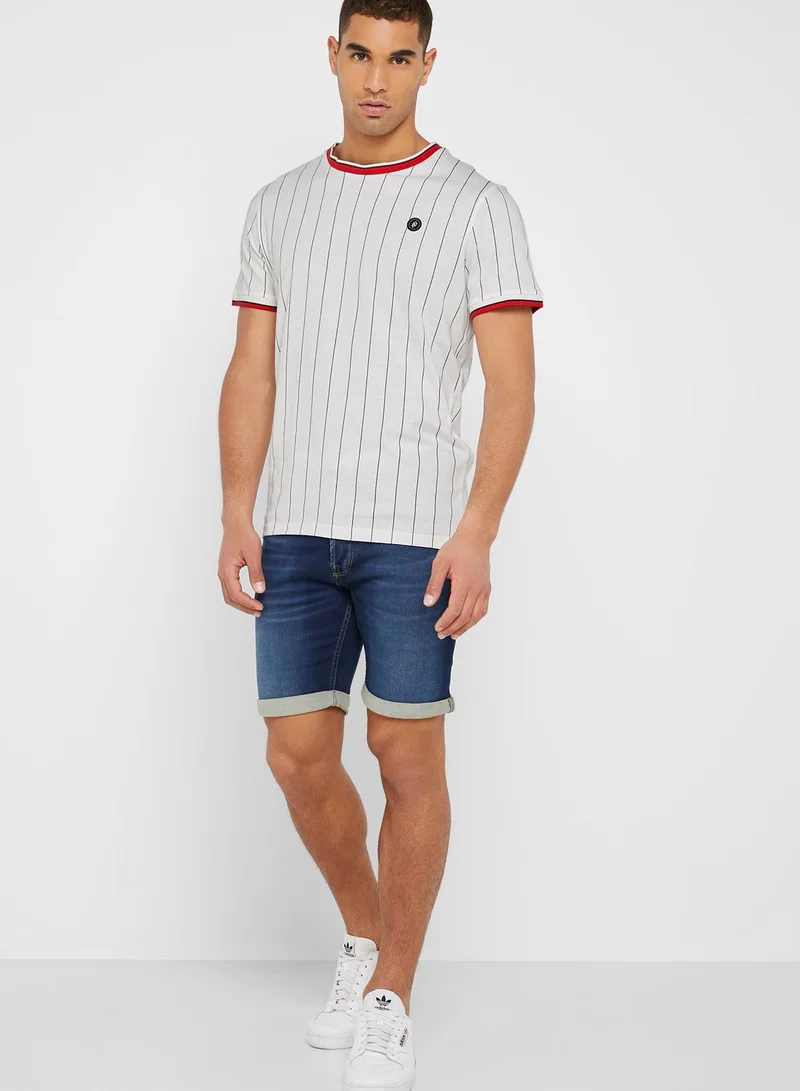 JACK & JONES Pinstripe  Crew Neck T-Shirt