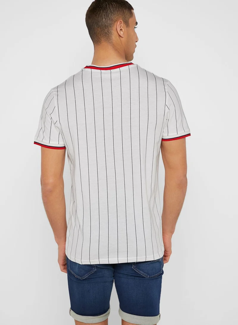 JACK & JONES Pinstripe  Crew Neck T-Shirt