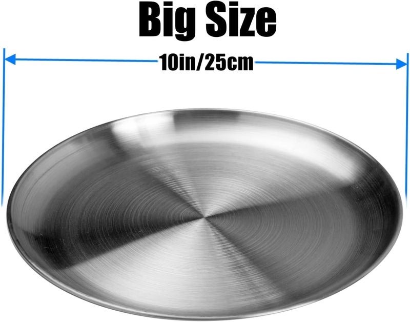 Wanby Stainless Steel Plates 304 Metal Lightweight Steel Plate Unbreakable Dinner Dishes Plates Set Non-Toxin Dishwasher Safe BPA Free and Healthy (4 Pcs) - Image 2