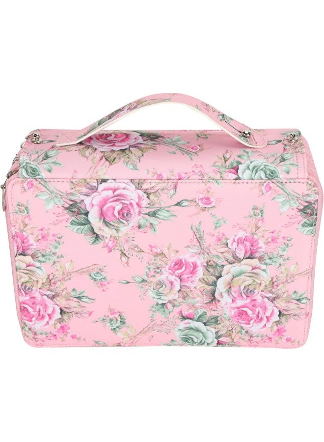 كلاراكو حافظة أقلام متعددة الطبقات بطباعة وردة وسحاب 252 فتحة وحامل أقلام محمول وجيب تخزين من البولي يوريثان (وردي) - Image 1