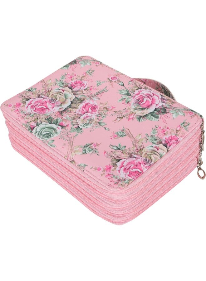 كلاراكو حافظة أقلام متعددة الطبقات بطباعة وردة وسحاب 252 فتحة وحامل أقلام محمول وجيب تخزين من البولي يوريثان (وردي) - Image 2