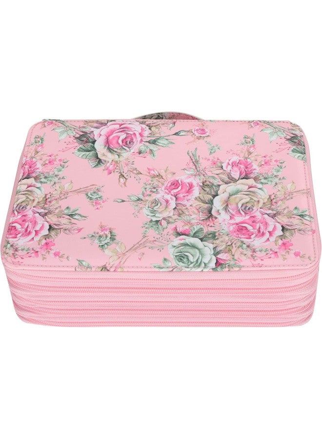 كلاراكو حافظة أقلام متعددة الطبقات بطباعة وردة وسحاب 252 فتحة وحامل أقلام محمول وجيب تخزين من البولي يوريثان (وردي) - Image 3