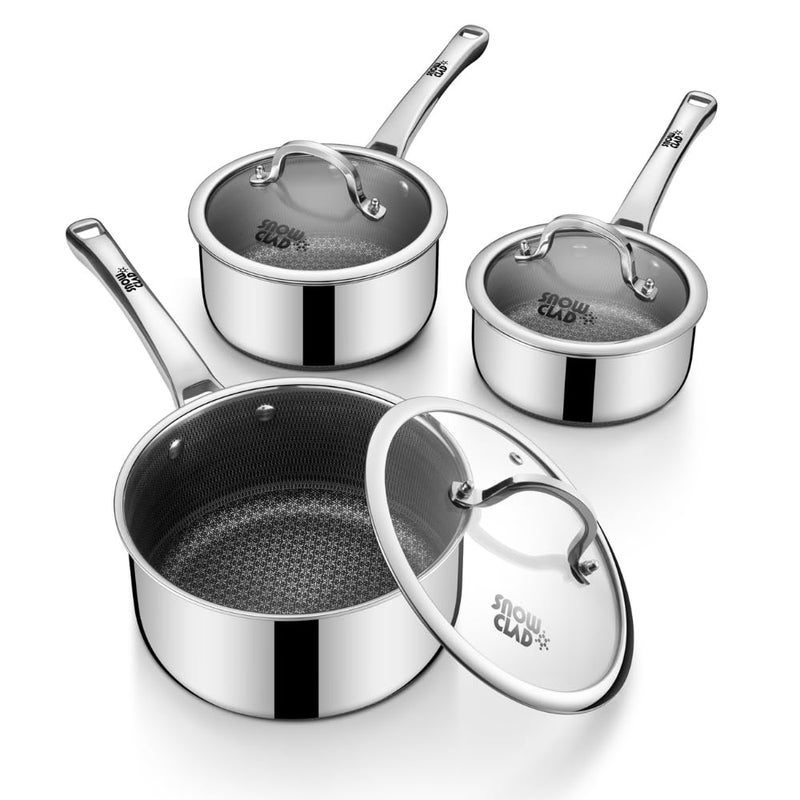 SNOWCLAD Sauce pan with lid,1.5 Quart & 2.5 Quart & 3.5 Quart Hybrid Nonstick Sauce pans set, Stainless Steel cookware,non stick Pots PFOA Free,Works on Induction,Ceramic and Gas Cooktops - Image 1