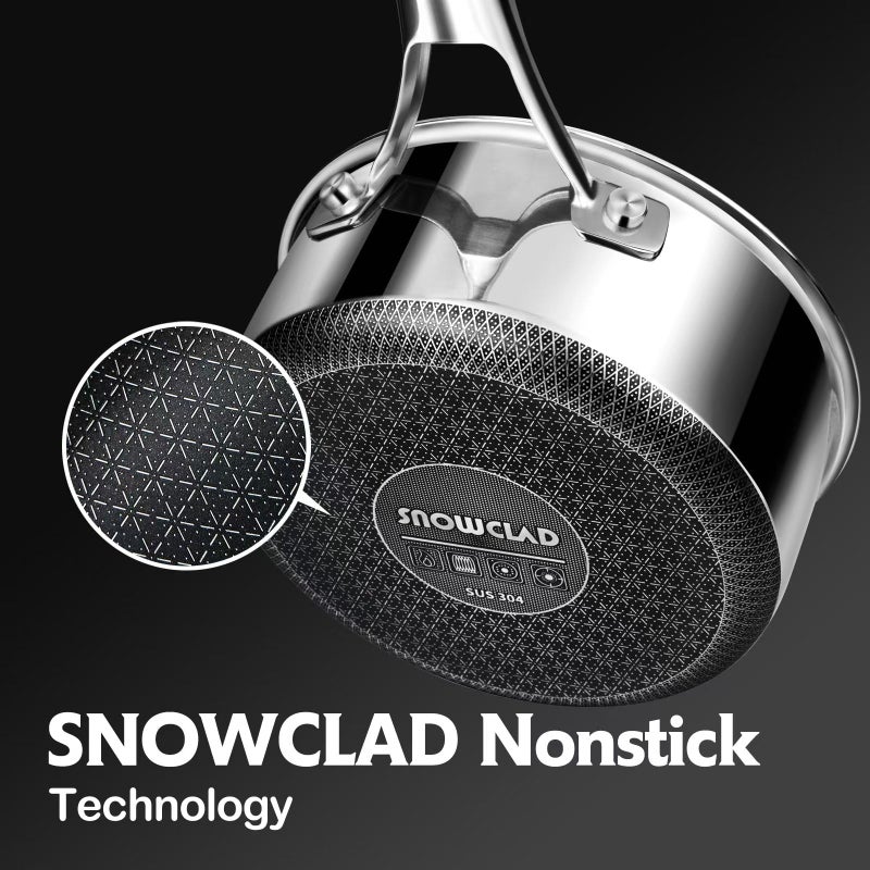 SNOWCLAD Sauce pan with lid,1.5 Quart & 2.5 Quart & 3.5 Quart Hybrid Nonstick Sauce pans set, Stainless Steel cookware,non stick Pots PFOA Free,Works on Induction,Ceramic and Gas Cooktops - Image 4