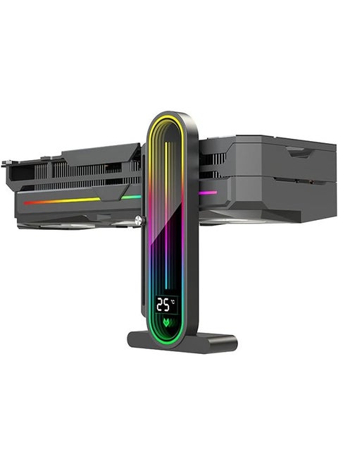 Temperature Displaying GPU Stand ARGB Infinity Graphics Card Support Adjustable 5V 3PIN Video Card Holder Anti-sag Bracket Magnetic Base Display Card Brace Rack PC Graphic Card Accessories (Black)