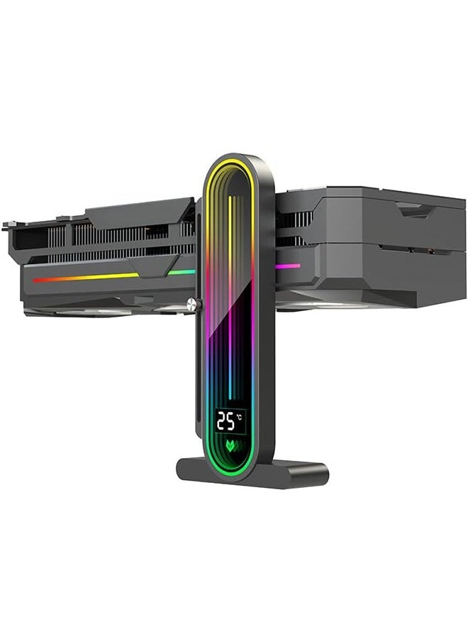 Generic - Temperature Displaying GPU Stand ARGB Infinity Graphics Card Support Adjustable 5V 3PIN Video Card Holder Anti-sag Bracket Magnetic Base Display Card Brace Rack PC Graphic Card Accessories (Black) - Image 1