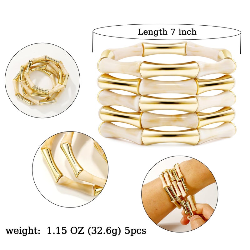 Badu Gold Tube Bangle Bracelets for Women Stackable Bamboo Chunky Acrylic Beads Stretch Friendship Summer Beach Bracelet Jewelry - Image 2