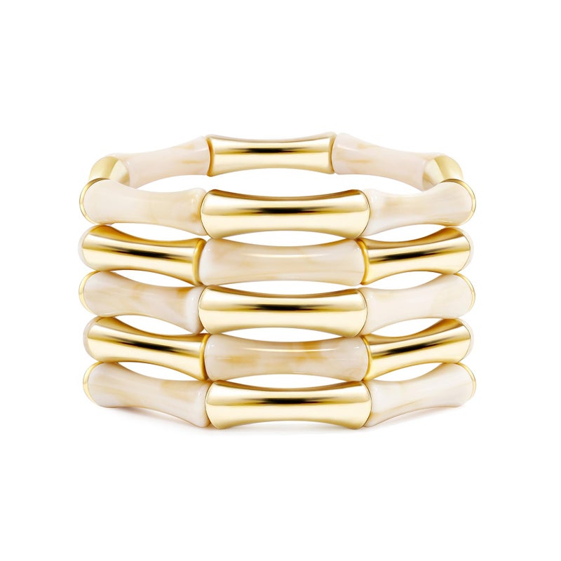 Badu Gold Tube Bangle Bracelets for Women Stackable Bamboo Chunky Acrylic Beads Stretch Friendship Summer Beach Bracelet Jewelry - Image 1